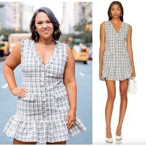 LIKELY Franco Ruffled Hem Mini Dress in Grey Multi Size US 2